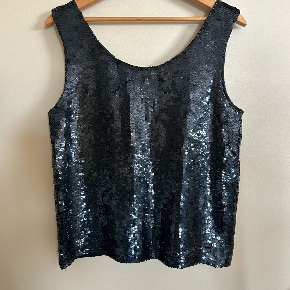 Black Sequin Cropped Tank Top made from Silk